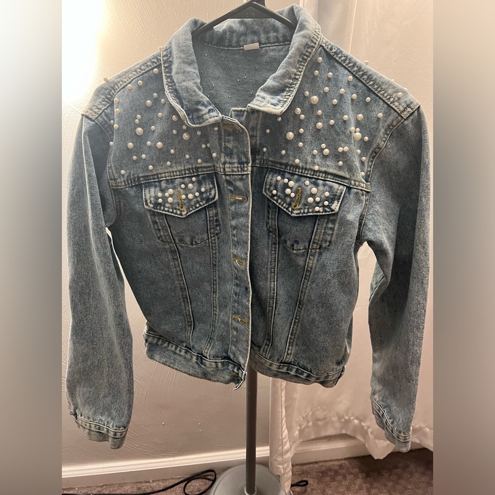 Pearl Bedazzled Denim Jacket